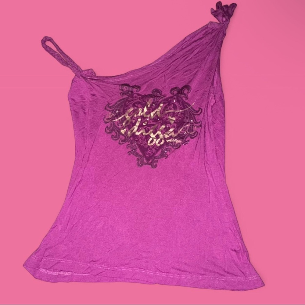 Purple Y2K one shoulder graphic top